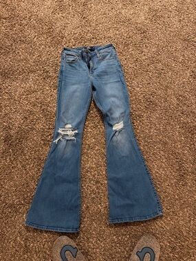 Hollister Medium Blue Distressed Flare Jeans